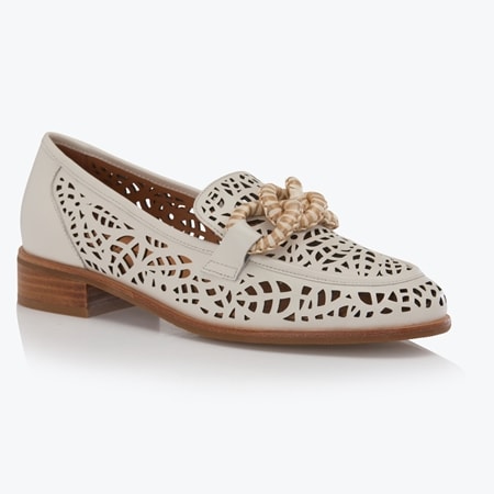 Bresley Andora Leather Laser Cut Loafer with Chain Detail