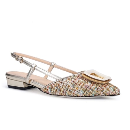 Ron White Ysabel Boucle Slingback Flat with Enamel Buckle