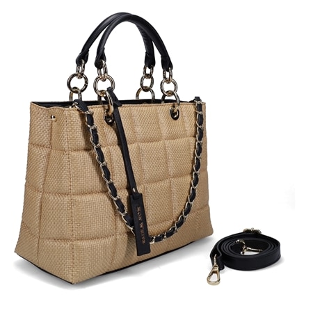 Ron White Hazelton Quilted Raffia and Leather Satchel