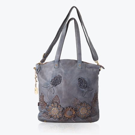 Art N Vintage Lily Leather Tote Bag with Flower & Leaf Design