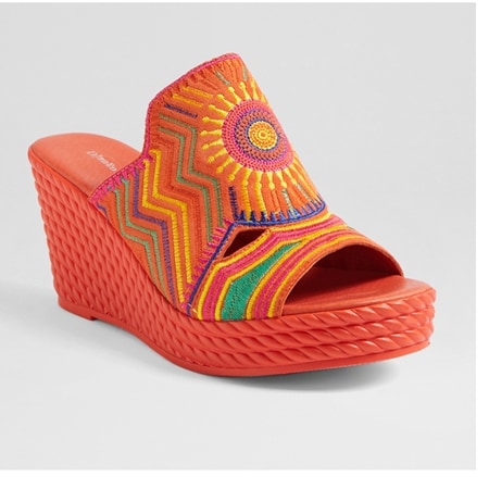 Django & Juliette Eilam Embroidered Suede Wedge Mule