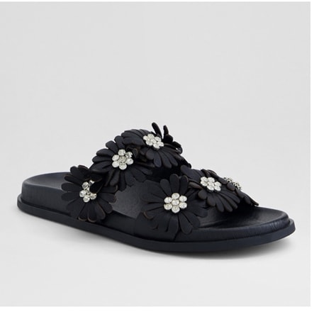 Django & Juliette Teanie Leather Flower Slide Sandal