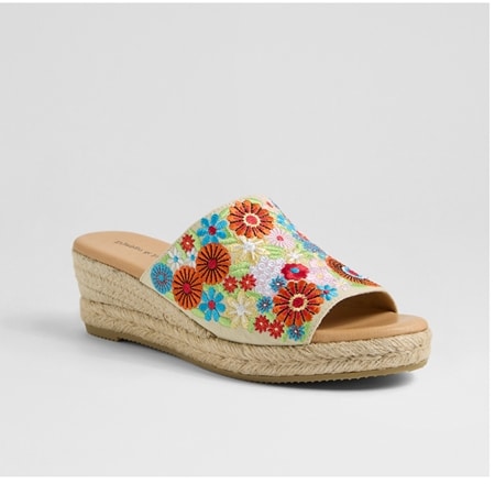 Django & Juliette Sylena Flower Embroidered Wedge Slide