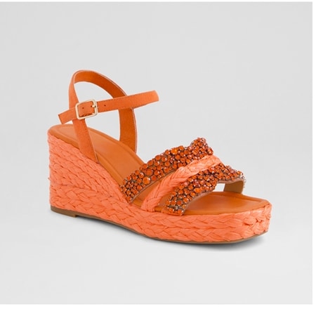Django & Juliette Vallirie Jewelled Raffia Wedge Sandal