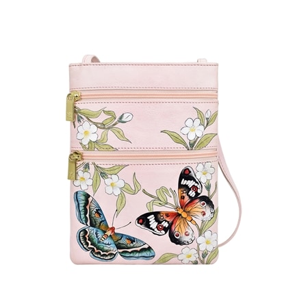 Anuschka Leather Mini Double Zip Travel Crossbody Bag