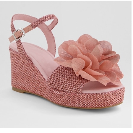 Django & Juliette Clove Woven Wedge Sandal with Flower Trim