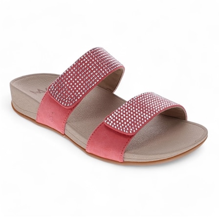 Mia Vita Avoca Rhinestone Embellished Double Strap Slide Sandal