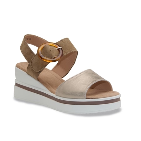 Via Nova Style Kate Leather Wedge Sandal with Hook & Loop Strap