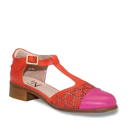 Via Nova Style Lula Leather Laser Cut T-Bar Flat Sandal