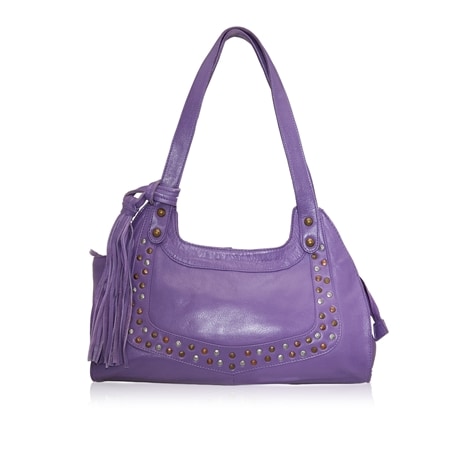 Cadelle Indigo Studded Handbag with Double Handles and Tassel