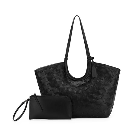 Black Caviar Solana Ladies Woven Tote Bag with matching Wristlet Pouch