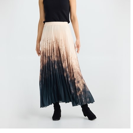 Brave + True Alias Calligraphy Print Pleated Skirt