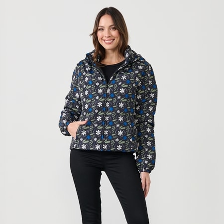 Caju Design Nature Print and Hood Puffer Jacket