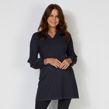 Caju Design Half Rib Knit and Puff Sleeve Tunic