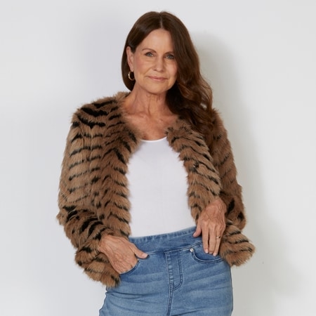 Caju Design Luxurious Chevron Faux Fur Jacket