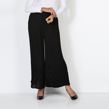 Boo Radley Crinkle Press Lace Trim Wide Leg Pant