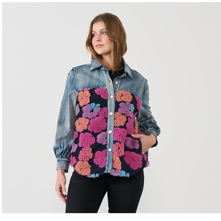 Holmes & Fallon Denim Jacket with Flower Fabric Panels