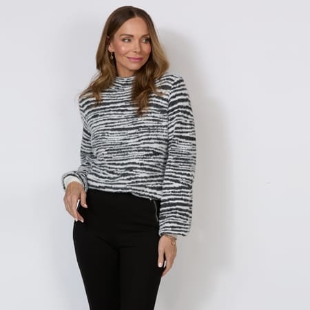 Holmes & Fallon Zebra Stripe Jumper with Puff Sleeves