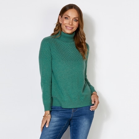 Cashmasoft 100% Cashmere Roll Neck Diamond Rib Jumper