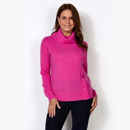 Cashmasoft 100% Cashmere Button Detail Roll Neck Jumper