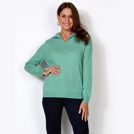 Cashmasoft Cashmasoft 100% Cashmere Collared V Neck Polo Top