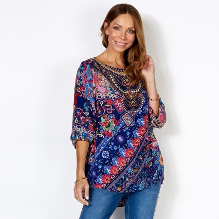 Silk Islands Amelia 100% Silk Long Sleeve Narrow Boat Neck Top