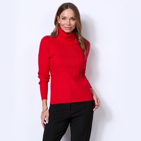 Alison Sheri Cable Detail Knit Sweater with Slit Collar
