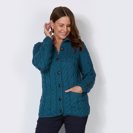 Aran Woollen Mills Supersoft Cardigan with Contrast Yoke