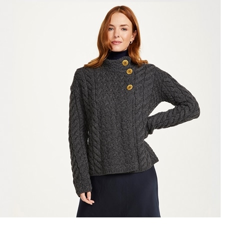 Aran Woollen Mills Asymmetrical Multi Cable Cardigan
