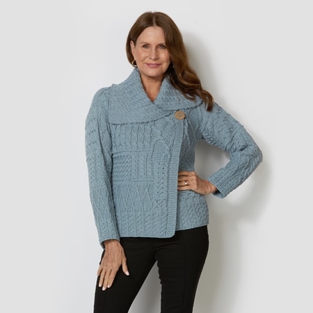 Aran Woollen Mills Patchwork One Button  Collar Cardigan