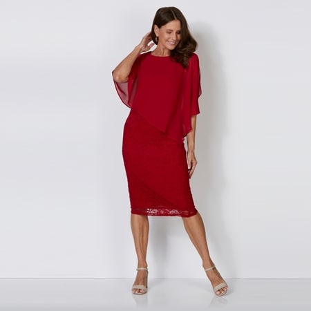 Evie Grace Evie Chiffon Overlay Lace Dress with Soft Knit Lining