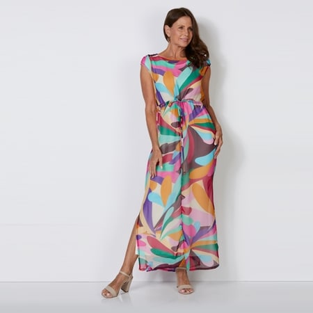 Evie Grace Print Chiffon Dress with Detachable Slip