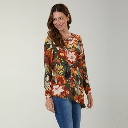 Mr. Max Printed Brazil Knit Asymmetrical Tunic With Grommet Detail