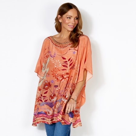 Silk Islands 100% Silk Sweet Heart Narrow Boat Short Curved Kaftan