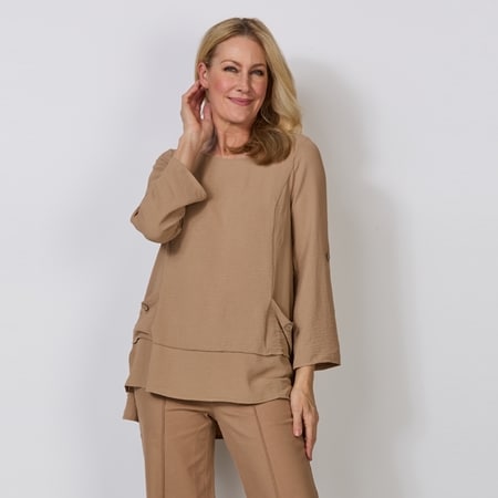 Hailey Lyn Scoop Neck Tab Sleeve Tunic with Pockets