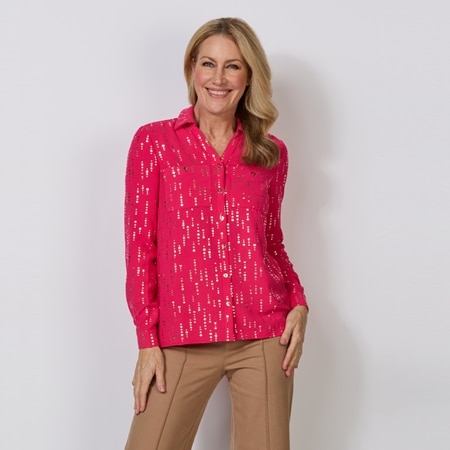 Hailey Lyn Long Sleeve Button-Up Blouse with Foil Detail