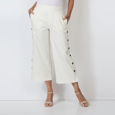 Nina Leonard Wide Leg Culotte Pant with Coconut Buttons