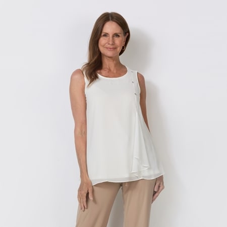Nina Leonard Round Neck Sleeveless Matte Jersey and Chiffon Top