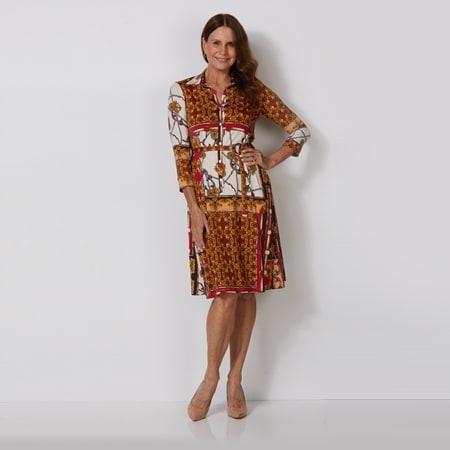 Sandra Soulos Scarf Print Shirt Dress with Waist Belt