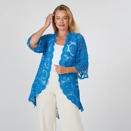 Hailey Lyn Bell Sleeve Open Front High Low Hem Crochet Cardigan