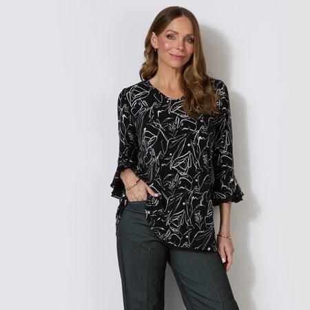 Mr. Max Printed Brazil Knit Tunic with Chiffon Sleeve