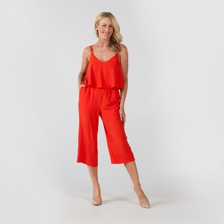 Hailey Lyn V-Neck Jumpsuit with Adjustable Strap and Elastic Waist