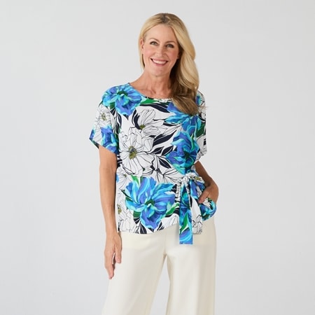 Hailey Lyn Dolman Sleeve Round Neck Top With Side Tie Detailing