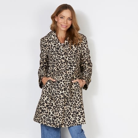 Eyes on Floyd Waterproof Mid Length Leopard Print Trench Coat