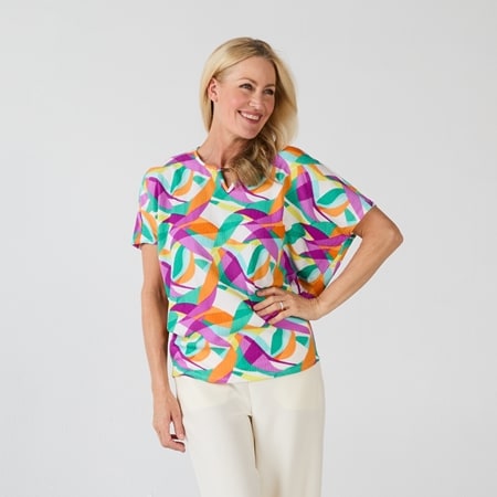 Hailey Lyn Dolman Sleeve Top with Notch Neck with Bar Trim Detail