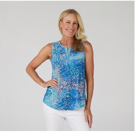 Hailey Lyn Notch Neck Sleeveless Burnout Top With Curved Hem