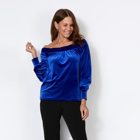 Evie Grace Velour Off Shoulder Top