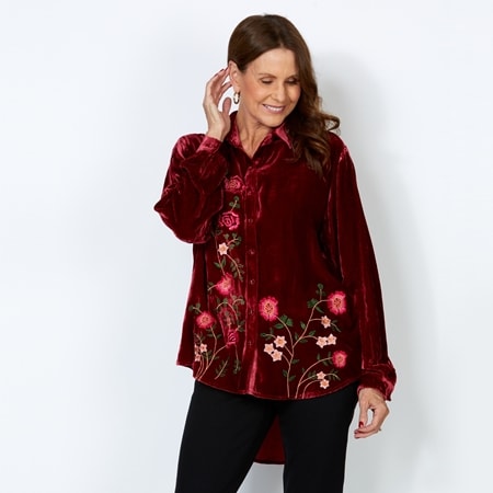 Silk Islands Charlotte Silk Velvet Button Up Shirt