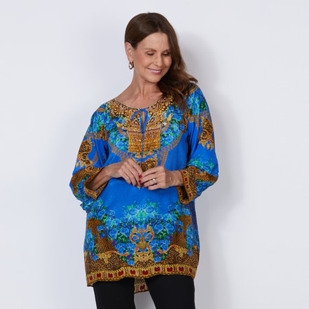 Silk Islands Saphire 100% Silk Raglan Sleeve Tunic