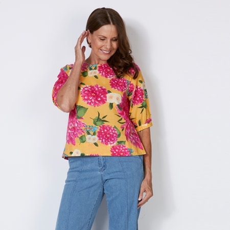 Adrift Audrey Blouse In Dreaming Dahlias